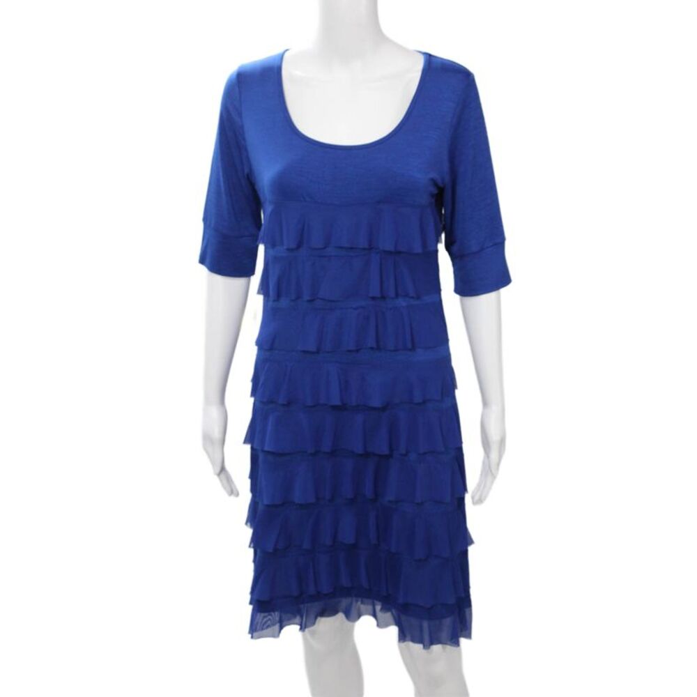 Isle By Melis Kozan Women Shift Dress Blue 3/4 Sleeve Knee Length Size S